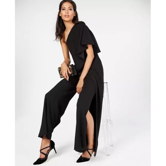 New Adrianna Papell Plus Size 20 Jumpsuit Black One Shoulder Wide Leg Cocktail - Picture 6 of 13